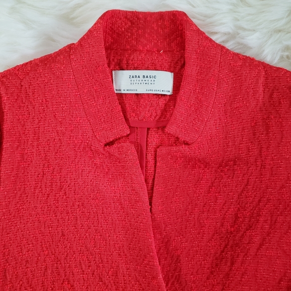 VGUC Zara Jacquard Herringbone Buttoned Mid Length Coat Red Size Large - Picture 5 of 16